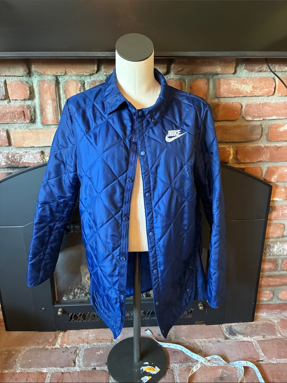 Nike Quilted Coach Jacket in Deep Blue with White Logo